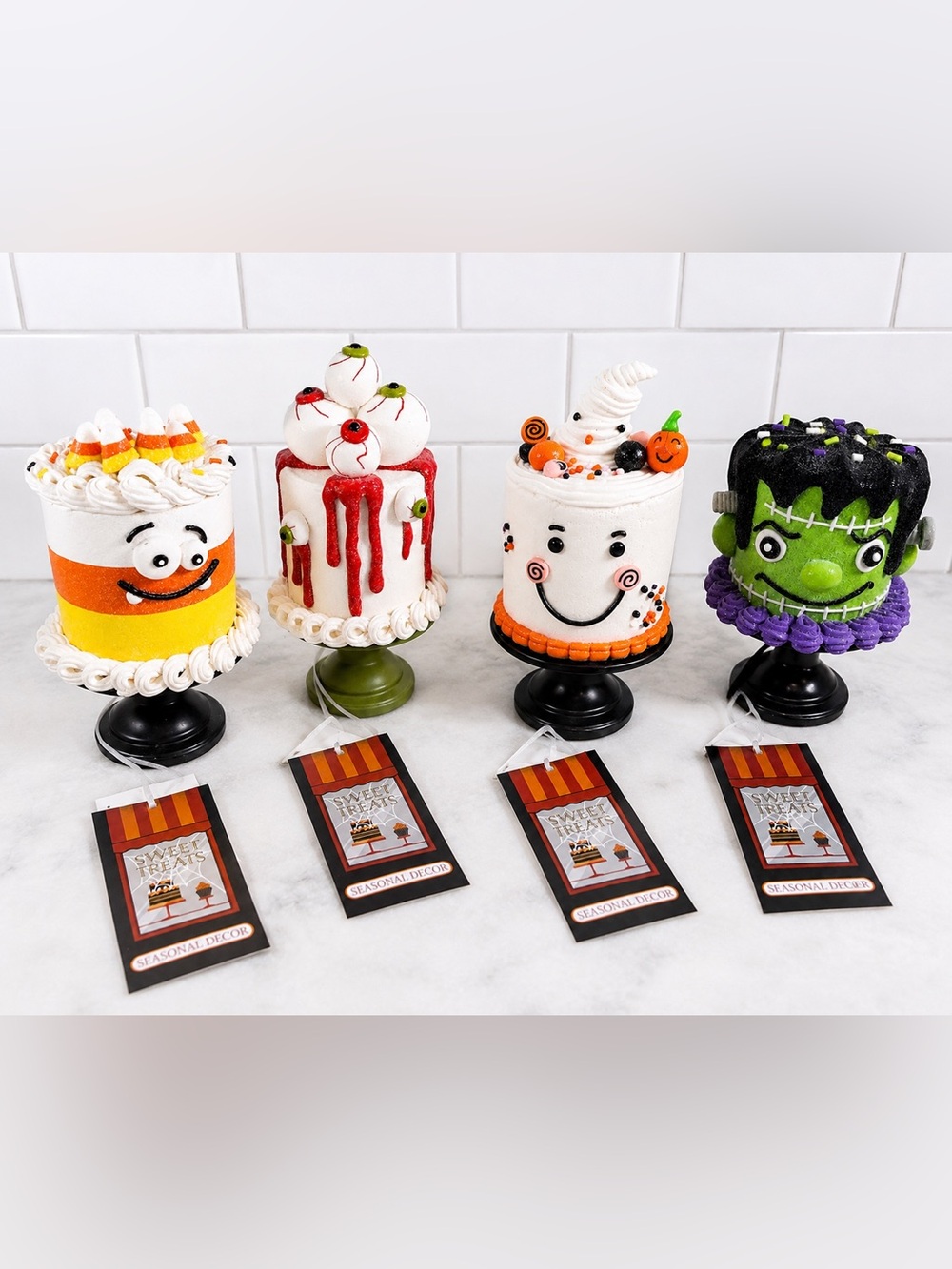 NEW Candy Corn Lane/Sweet Treats Halloween Decorative Mini Cakes SET OF 4
